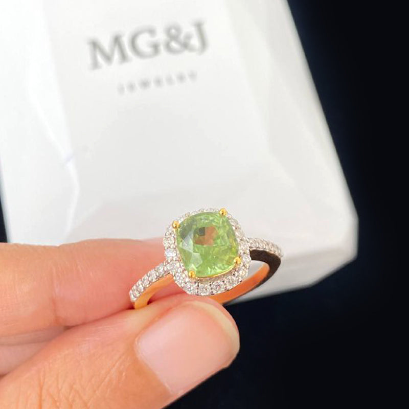Peridot and Diamond Halo Ring