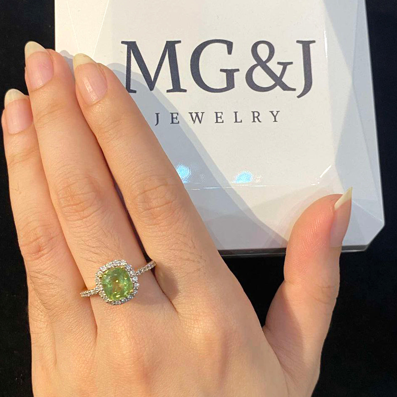 Peridot and Diamond Halo Ring