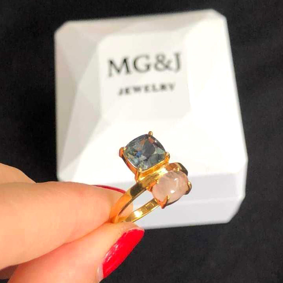 Candy Grey Spinel and Tourmaline Ring