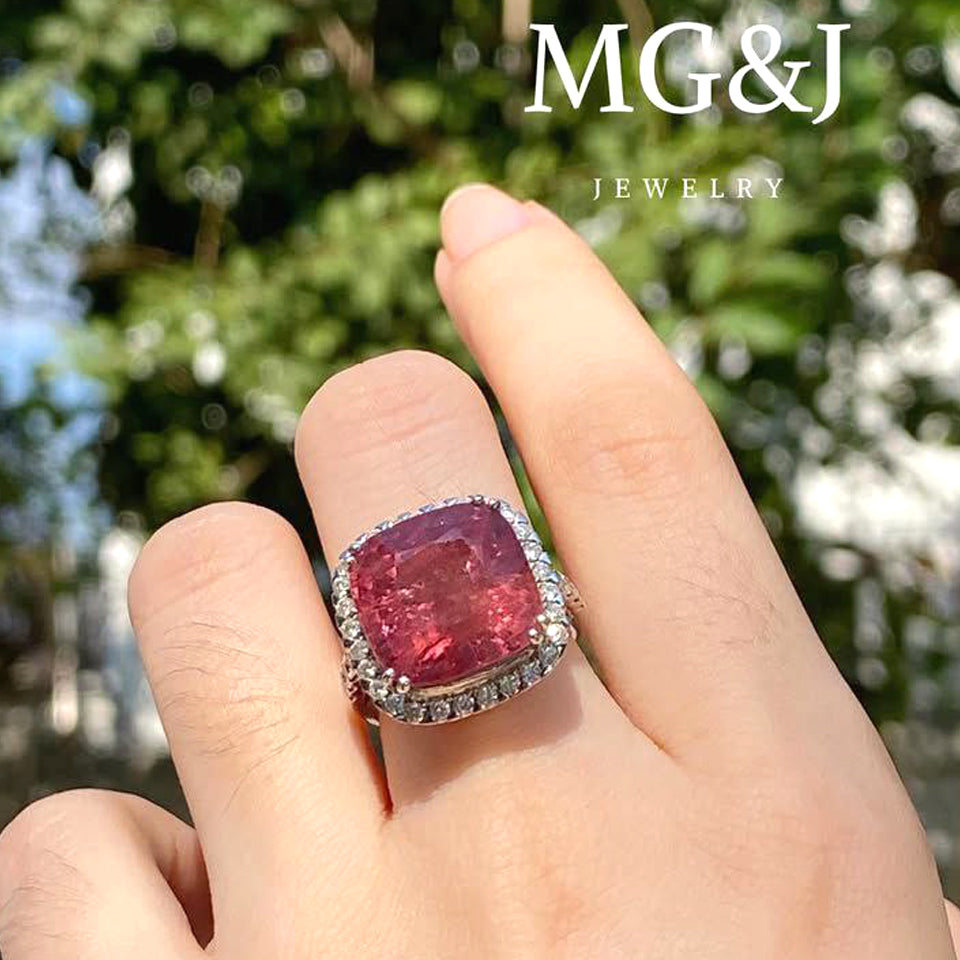 Red Spinel Halo Ring