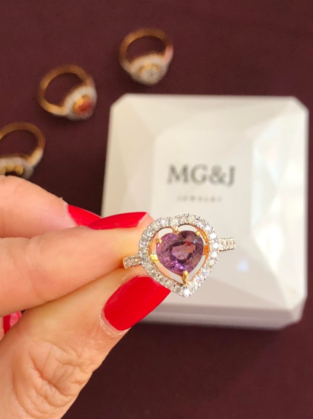 Heart Purple Spinel and Diamond Ring