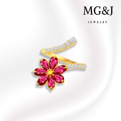 Mogok Blooming Ruby and Diamonds Ring