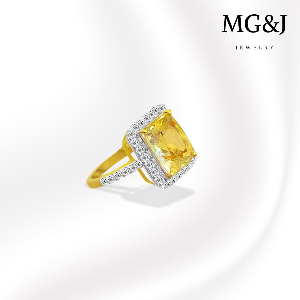 Natural Yellow Danburite and Diamond Ring