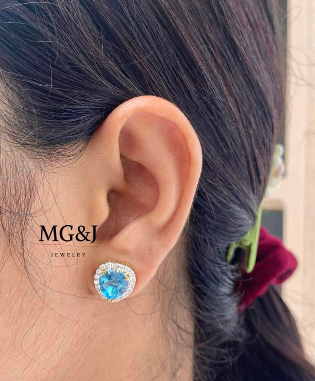 Natural Blue Topaz and Diamond Earrings