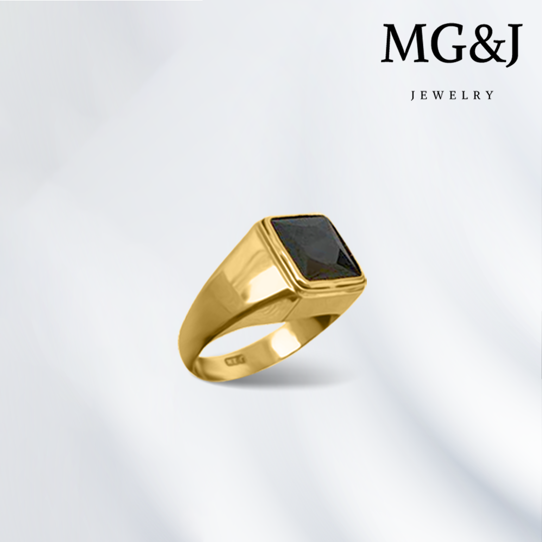 Square Black Stone Golden Ring