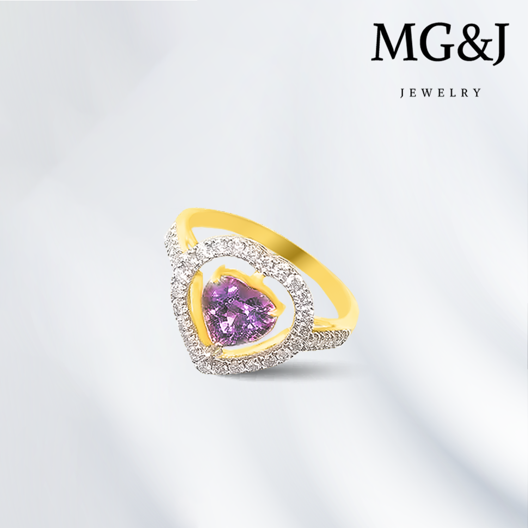 Heart Purple Spinel and Diamond Ring