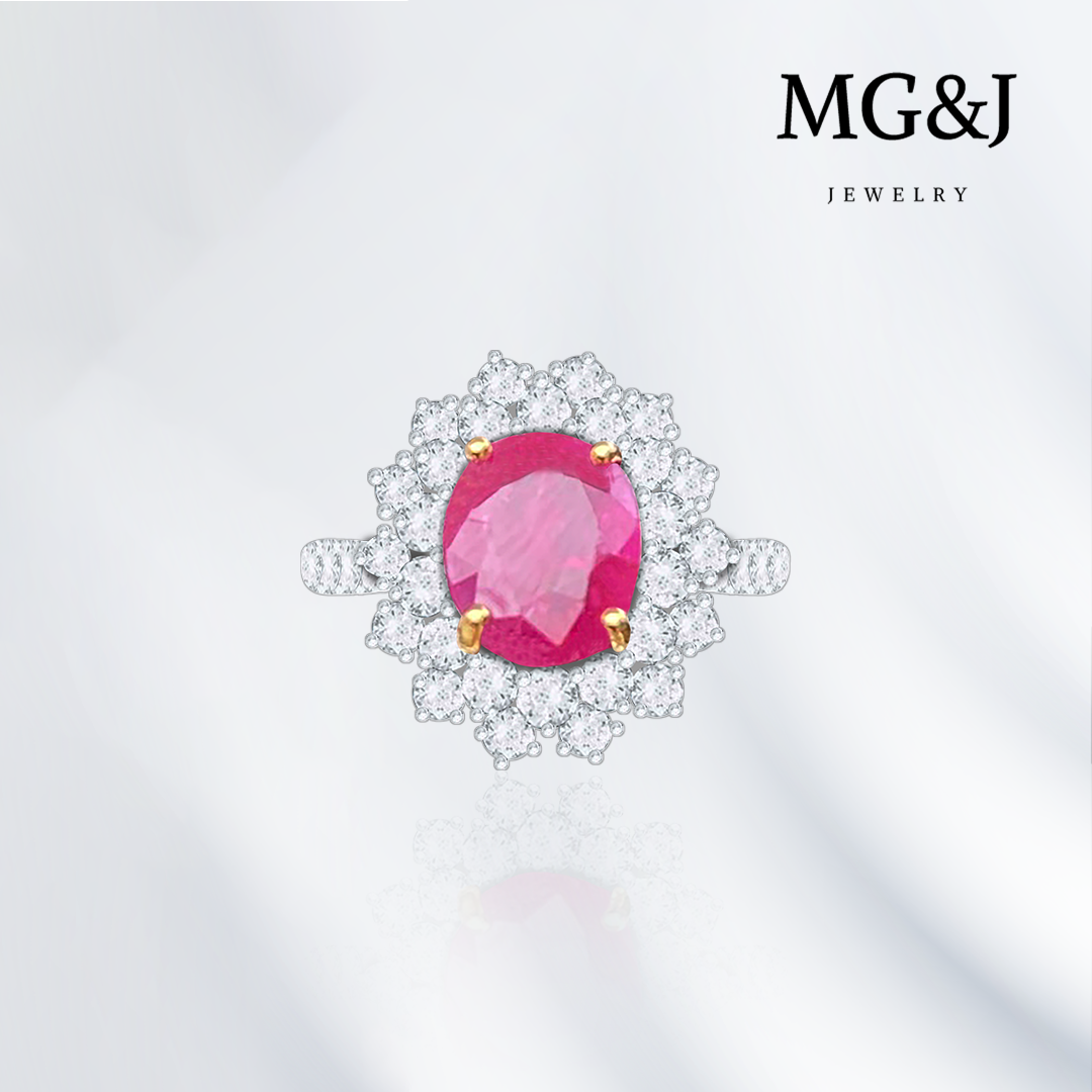 Pink Sapphire and Flowery Diamonds Ring