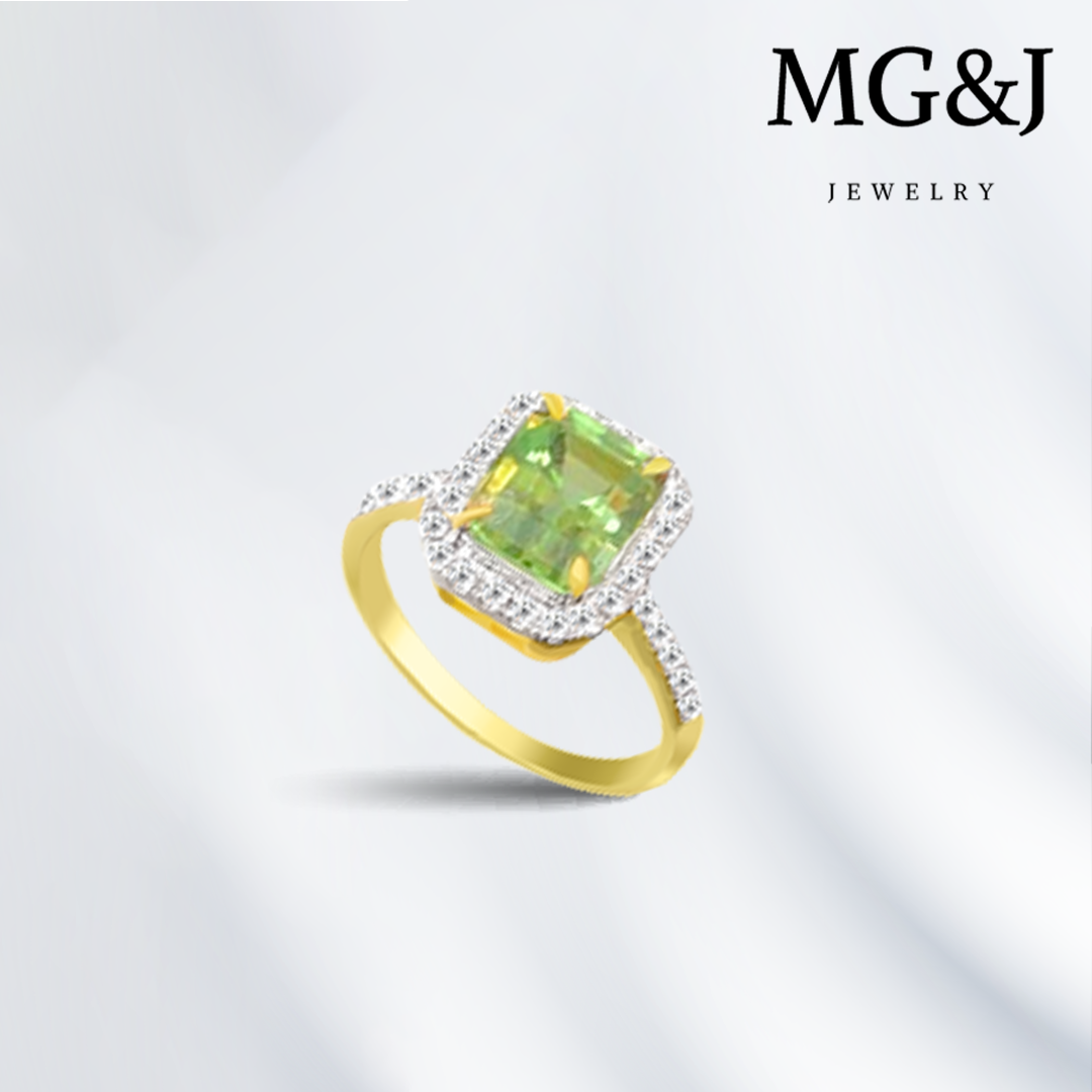 Peridot and Diamond Halo Ring