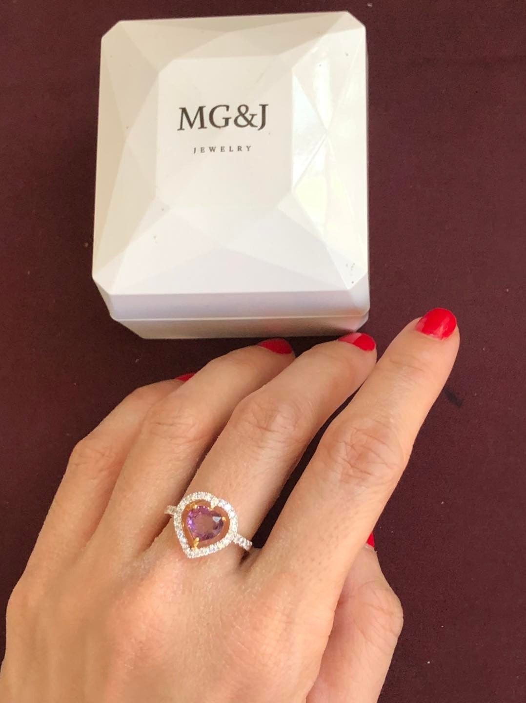 Heart Purple Spinel and Diamond Ring