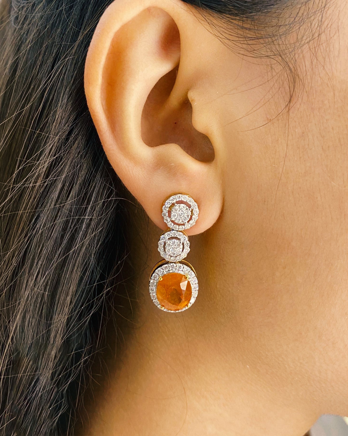 Spessartine Orange Garnet And Diamond Earrings