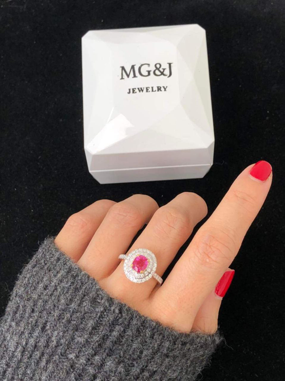 Pink Sapphire Double Halo Diamond Ring