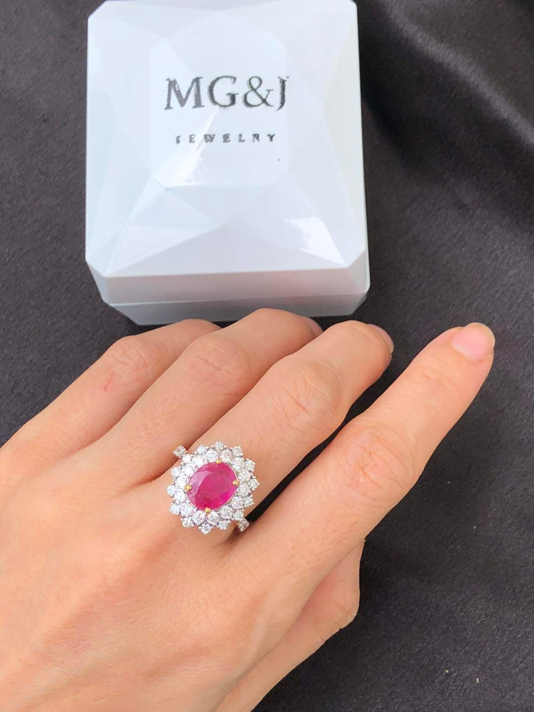 Pink Sapphire and Flowery Diamonds Ring