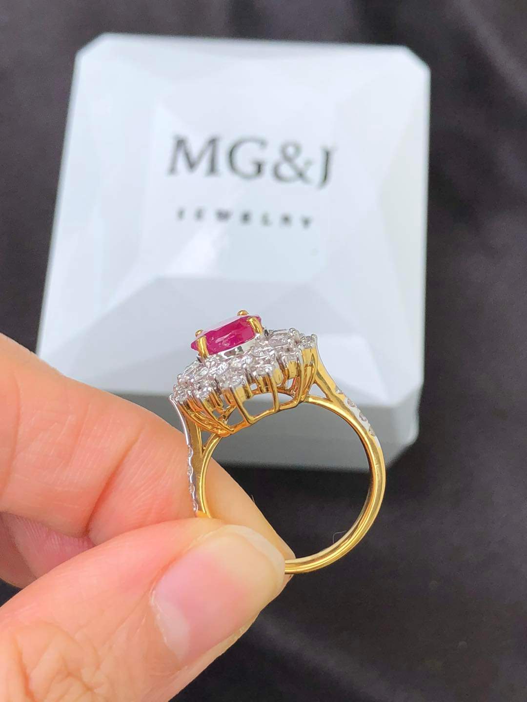 Pink Sapphire and Flowery Diamonds Ring