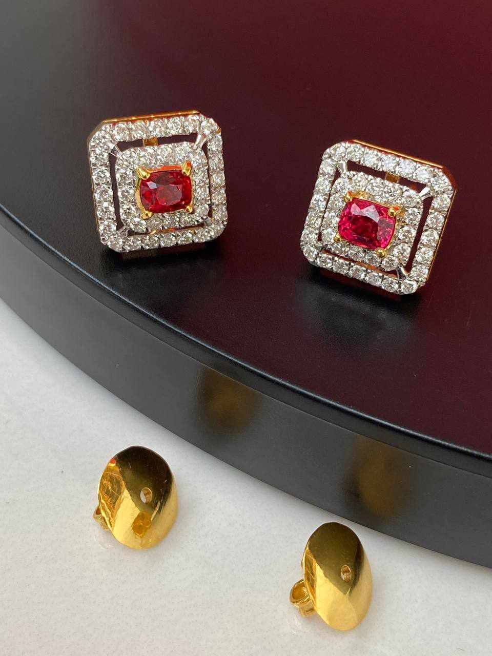 Red Spinel Double Halo Diamonds Earrings