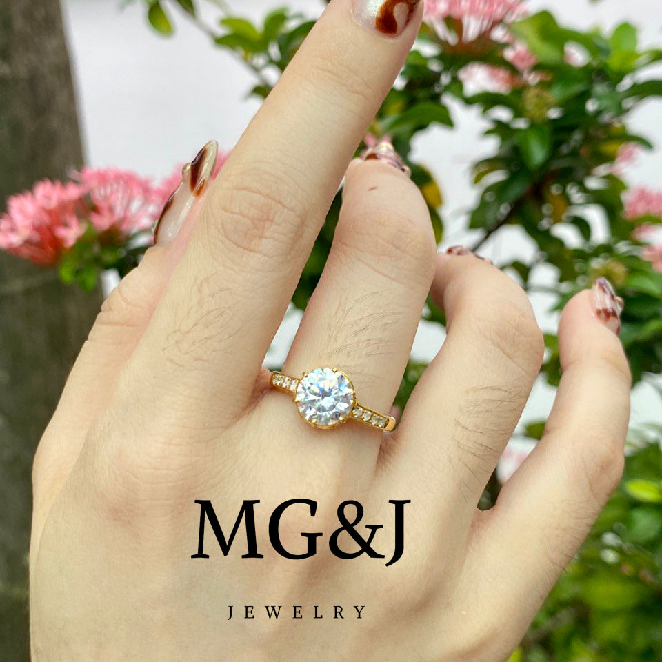 Round White Stone Band Ring