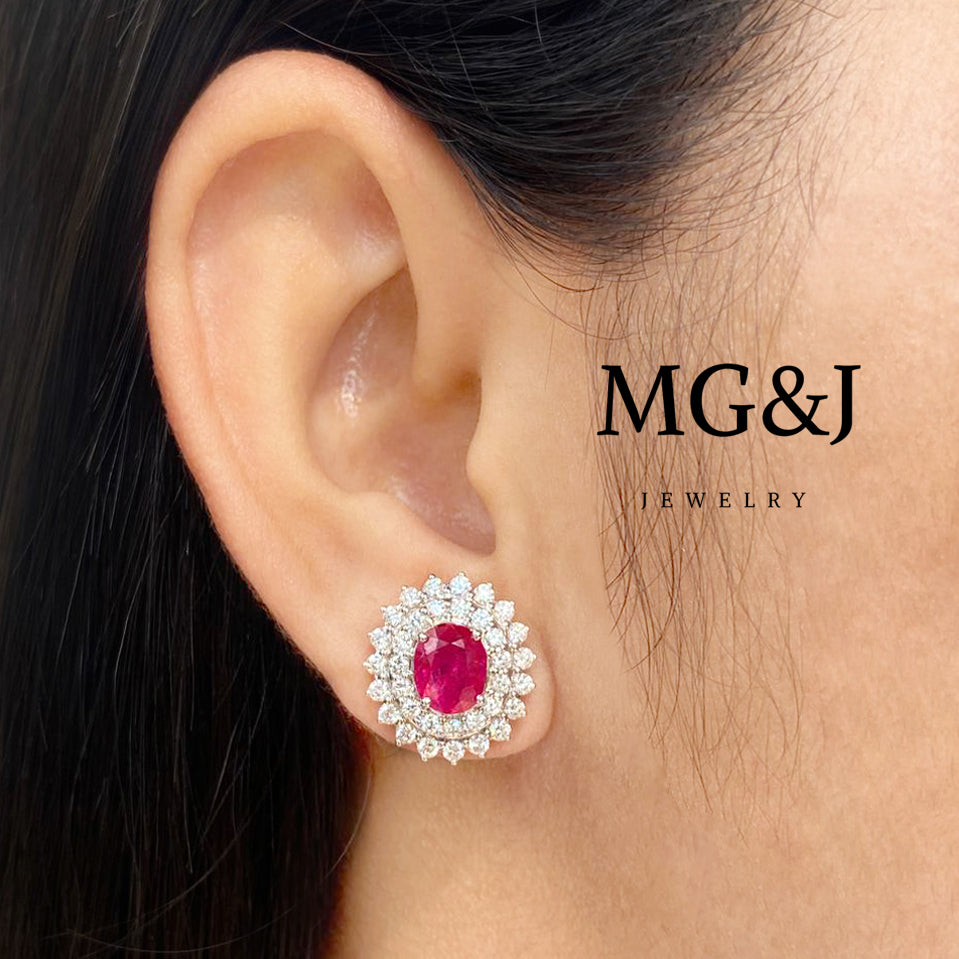 Rubies and Diamond Halo Earrings