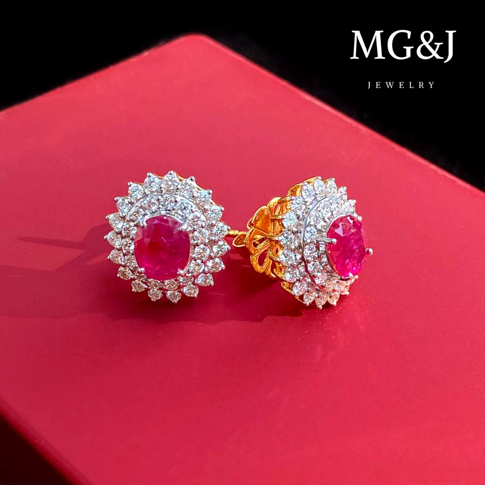 Rubies and Diamond Halo Earrings