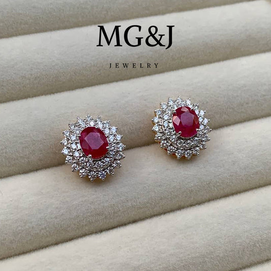 Rubies and Diamond Halo Earrings