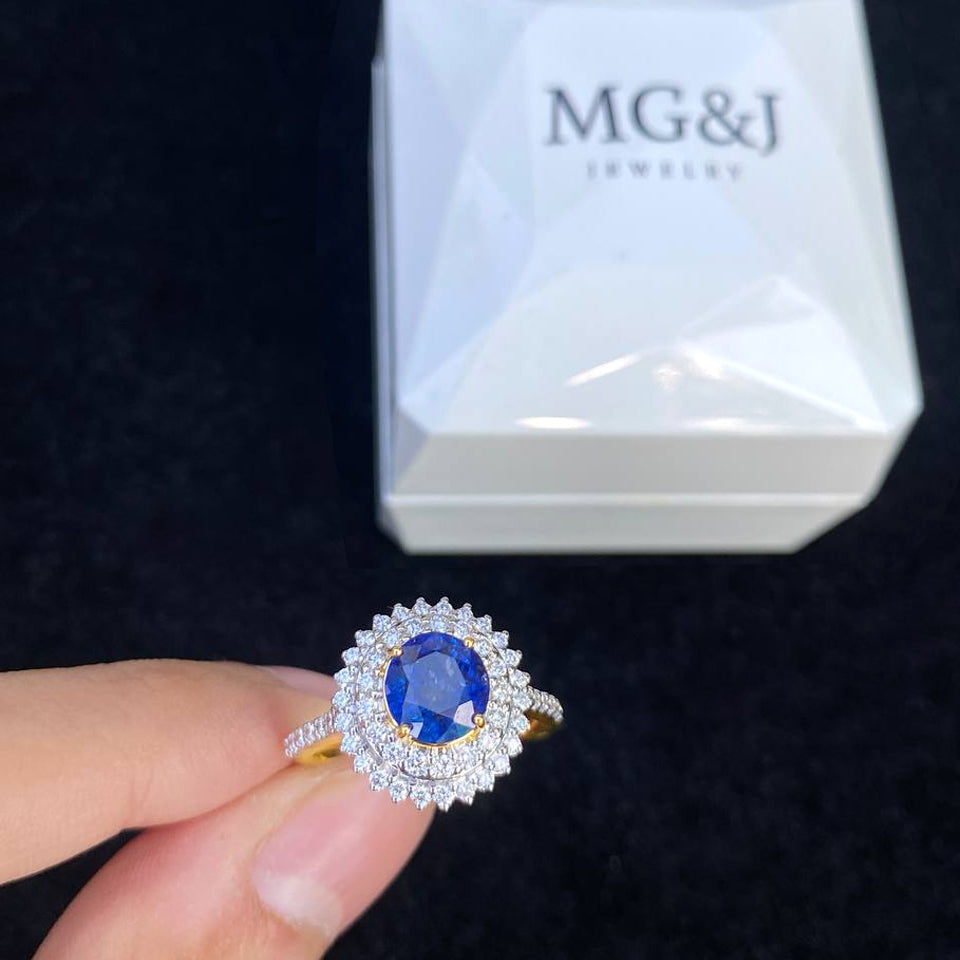 Sapphire Double Halo Diamond Ring