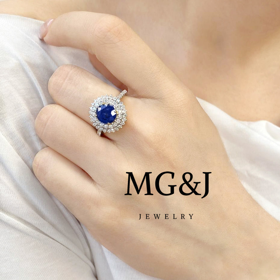 Sapphire Double Halo Diamond Ring